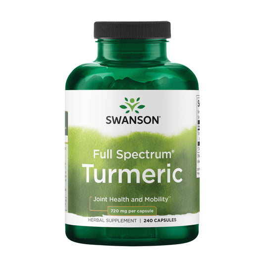 Swanson Turmeric 720 mg bottle with 240 capsules (120 servings) label