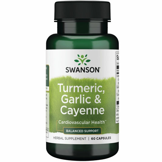 Bottle of Swanson Full Spectrum Turmeric Garlic & Cayenne 60 capsules