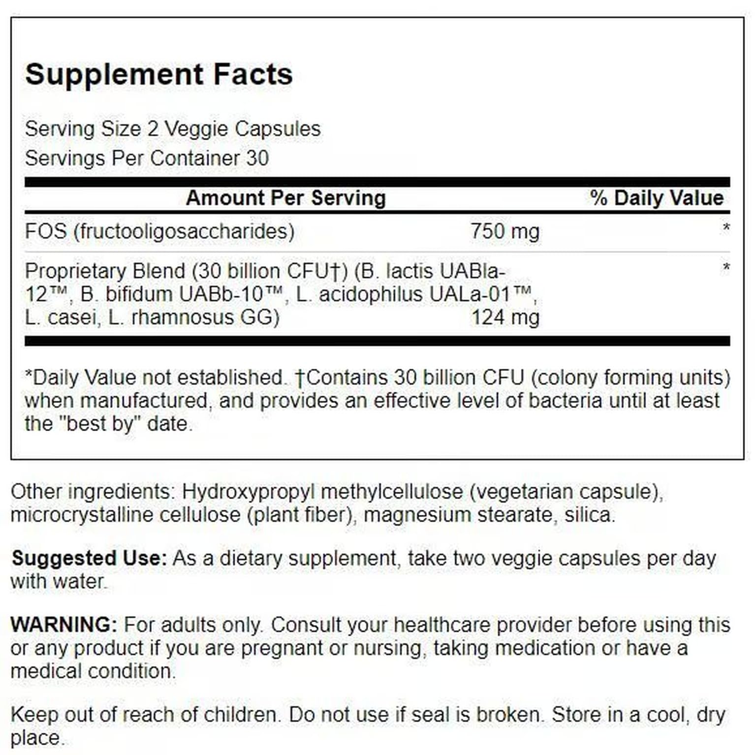 Label highlighting 30 Billion CFU potency