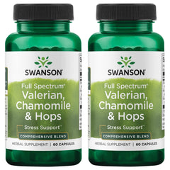 Swanson Valerian Chamomile Hops 60 Capsules 2-Pack bottle close-up