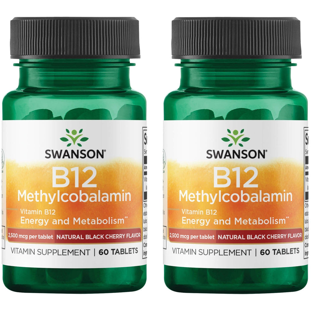 Swanson Vitamin B12 Methylcobalamin 2,500 mcg - Black Cherry Flavor, 60 Tabs (2 Pack)