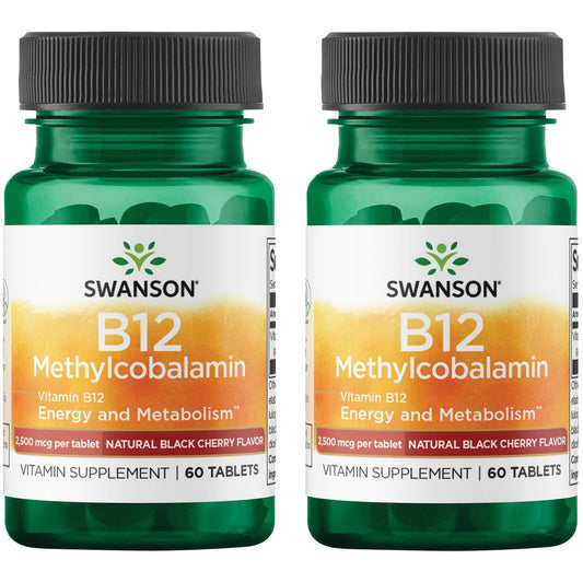 Swanson Vitamin B12 Methylcobalamin 2,500 mcg - Black Cherry Flavor, 60 Tabs (2 Pack)