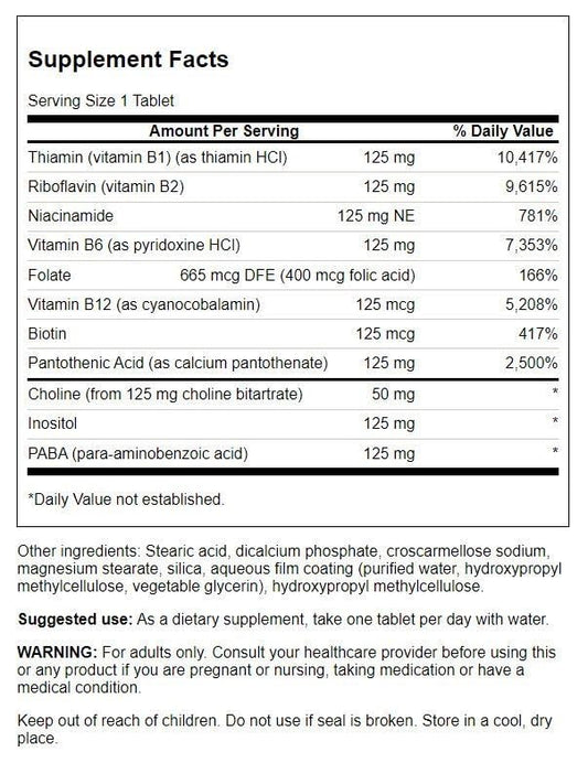 Swanson Vitamin B-125 Complex 250 Tabs product packaging and label