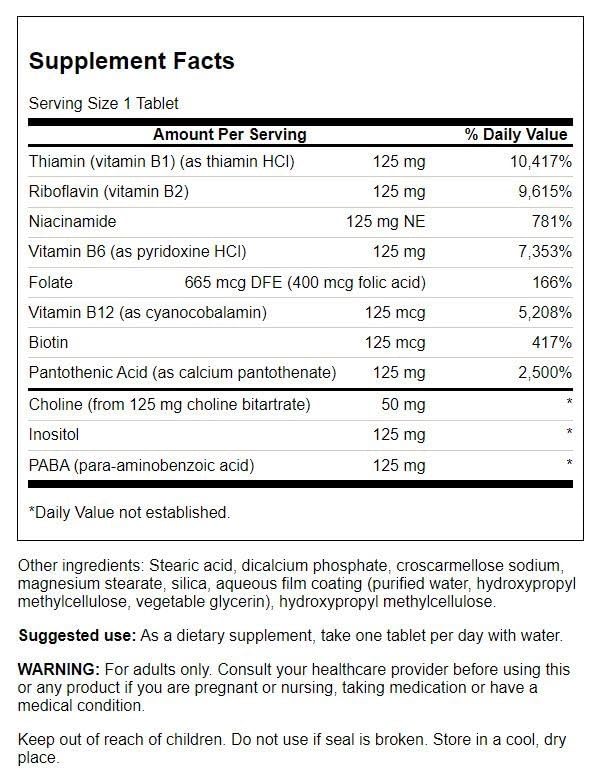 Swanson Vitamin B-125 Complex 250 Tabs bottle and capsules