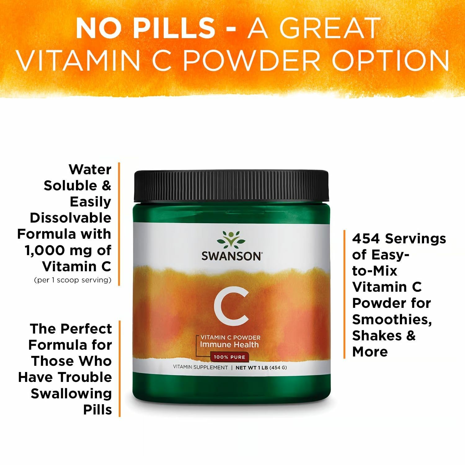 Graphic illustrating immune, skin, and cardiovascular benefits of Vitamin C Powder