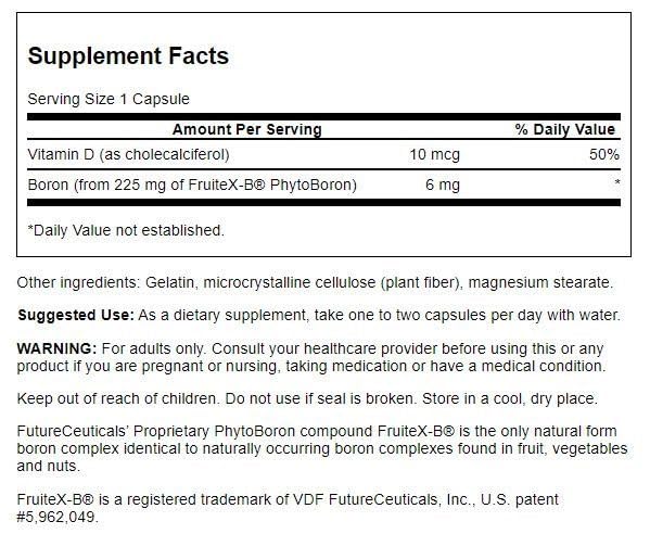 Close-up of Swanson Vitamin D & Boron capsules