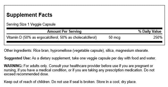 Close-up of Swanson Vitamin D Complex label