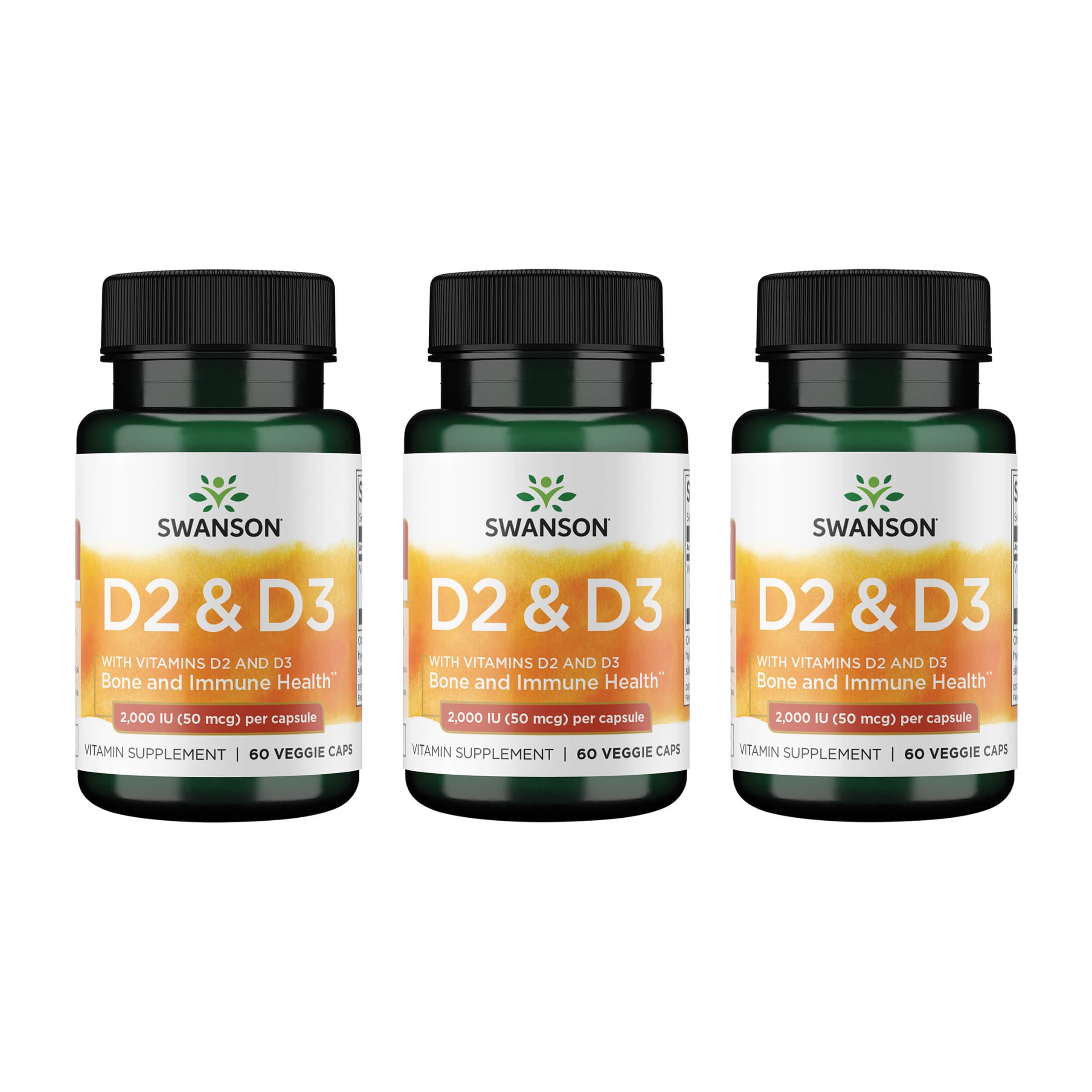 Swanson Vitamin D Complex bottle front view with 60 veggie capsules