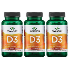 Swanson Vitamin D-3 2000 IU – Sunshine Vitamin for bone and immune support, 3-pack, 250 capsules.