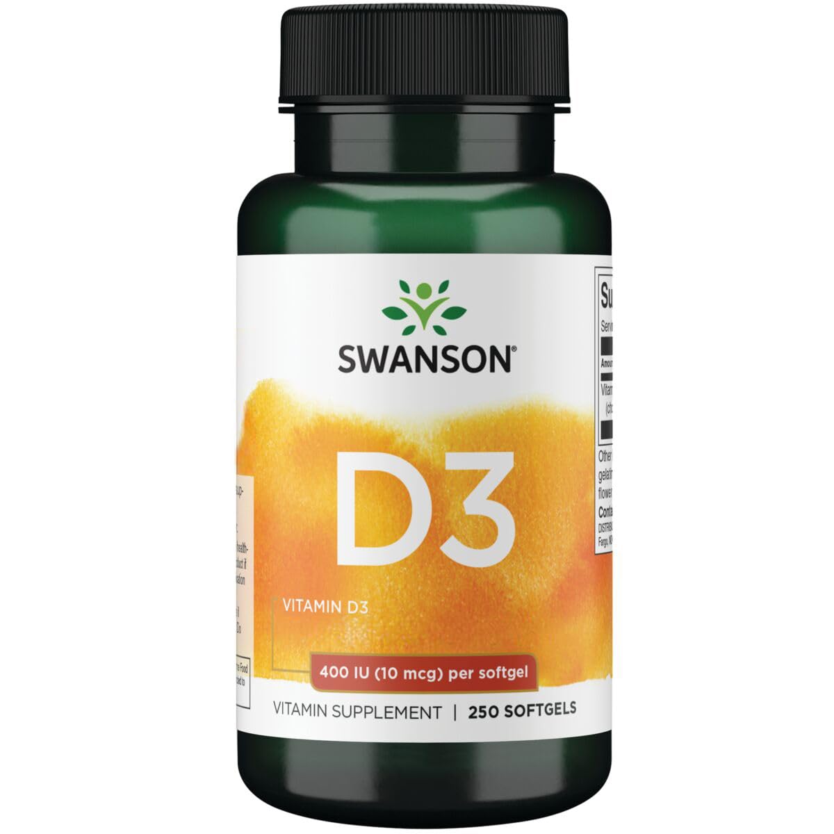 Swanson Vitamin D3 400 IU (10 mcg) bottle with 250 capsules