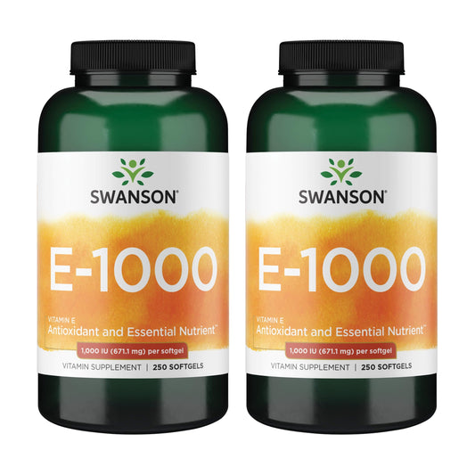 Front view of Swanson Vitamin E 1000 IU 2-pack bottle