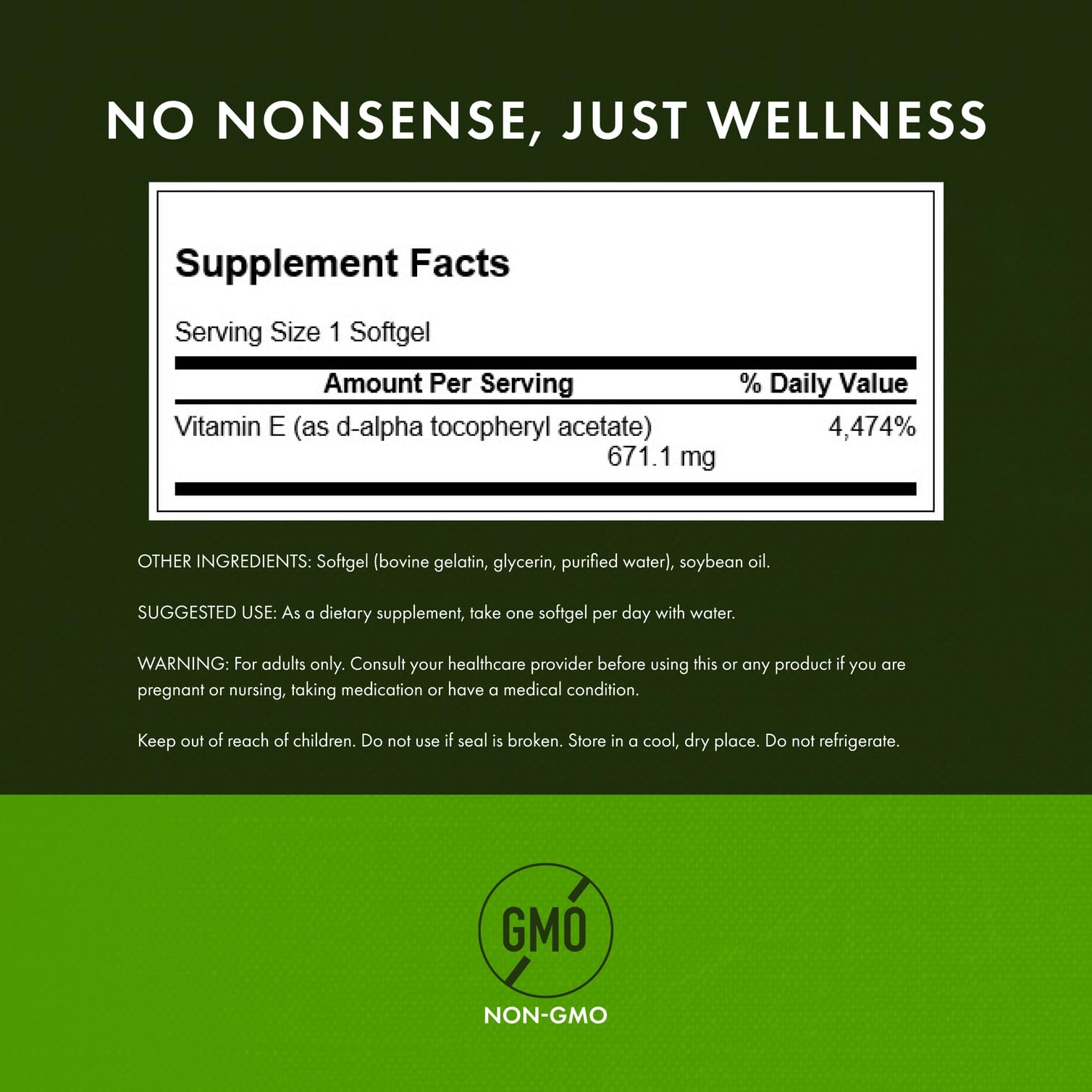 Ingredient panel for Swanson Vitamin E 1000 IU