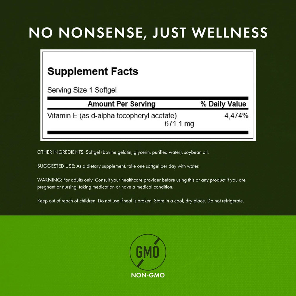 Ingredient panel for Swanson Vitamin E 1000 IU
