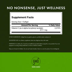 Ingredient panel for Swanson Vitamin E 1000 IU