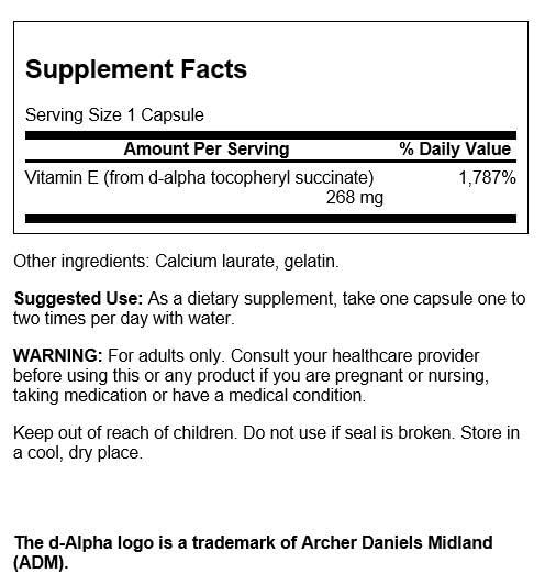 Swanson Dry Vitamin E 400 IU label