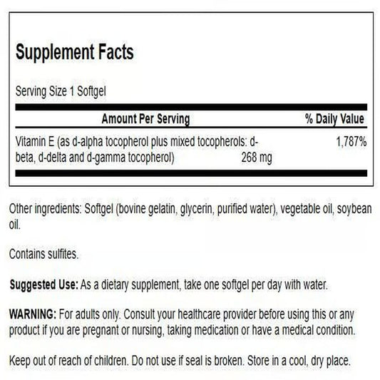 Swanson Vitamin E Mixed Tocopherols softgel bottle