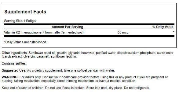 Swanson Vitamin K2 MK-7 50 mcg softgels bottle side view