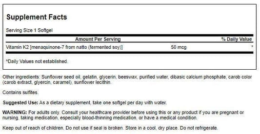 Swanson Vitamin K2 MK-7 50 mcg softgels bottle side view