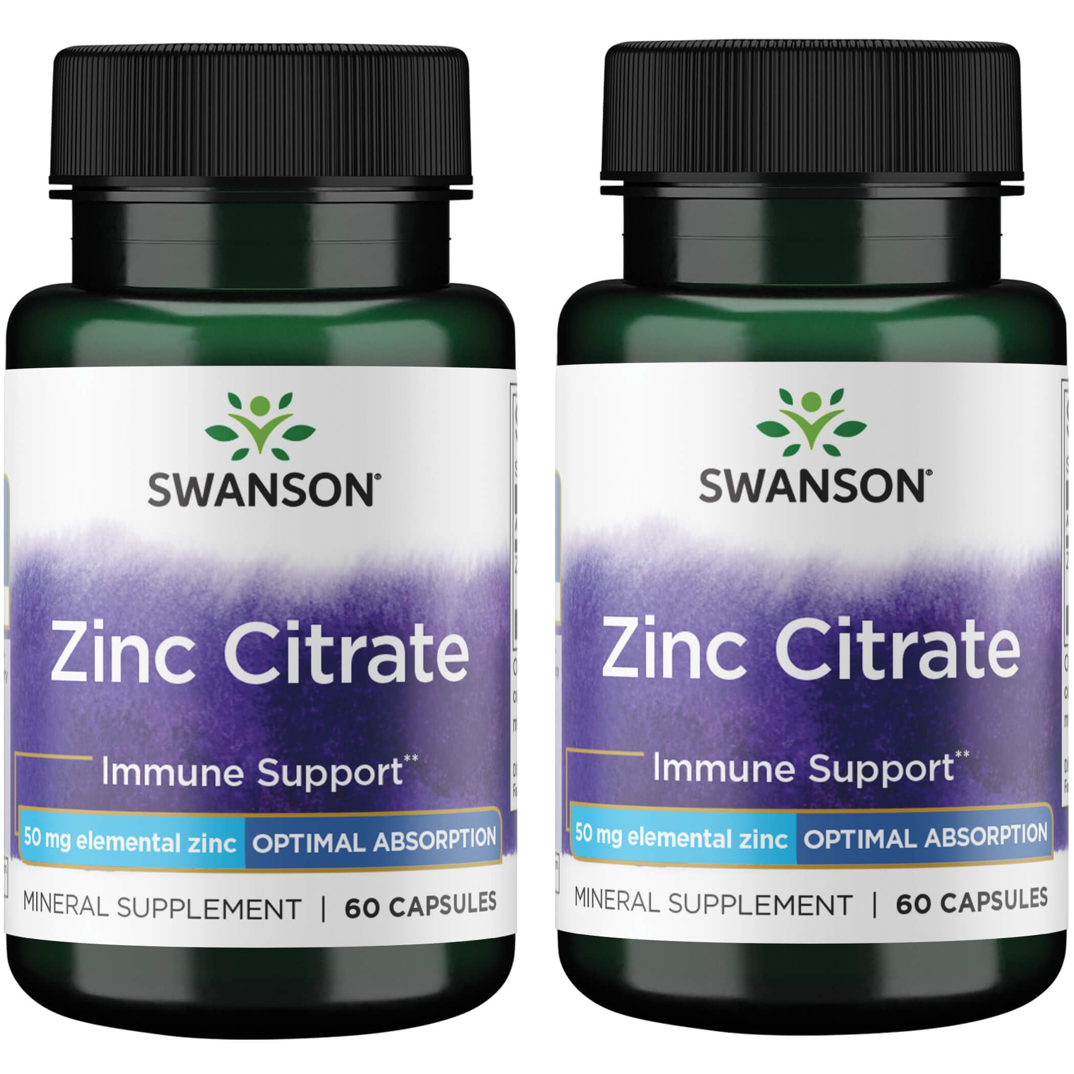Front view of Swanson Zinc Citrate two-pack bottle