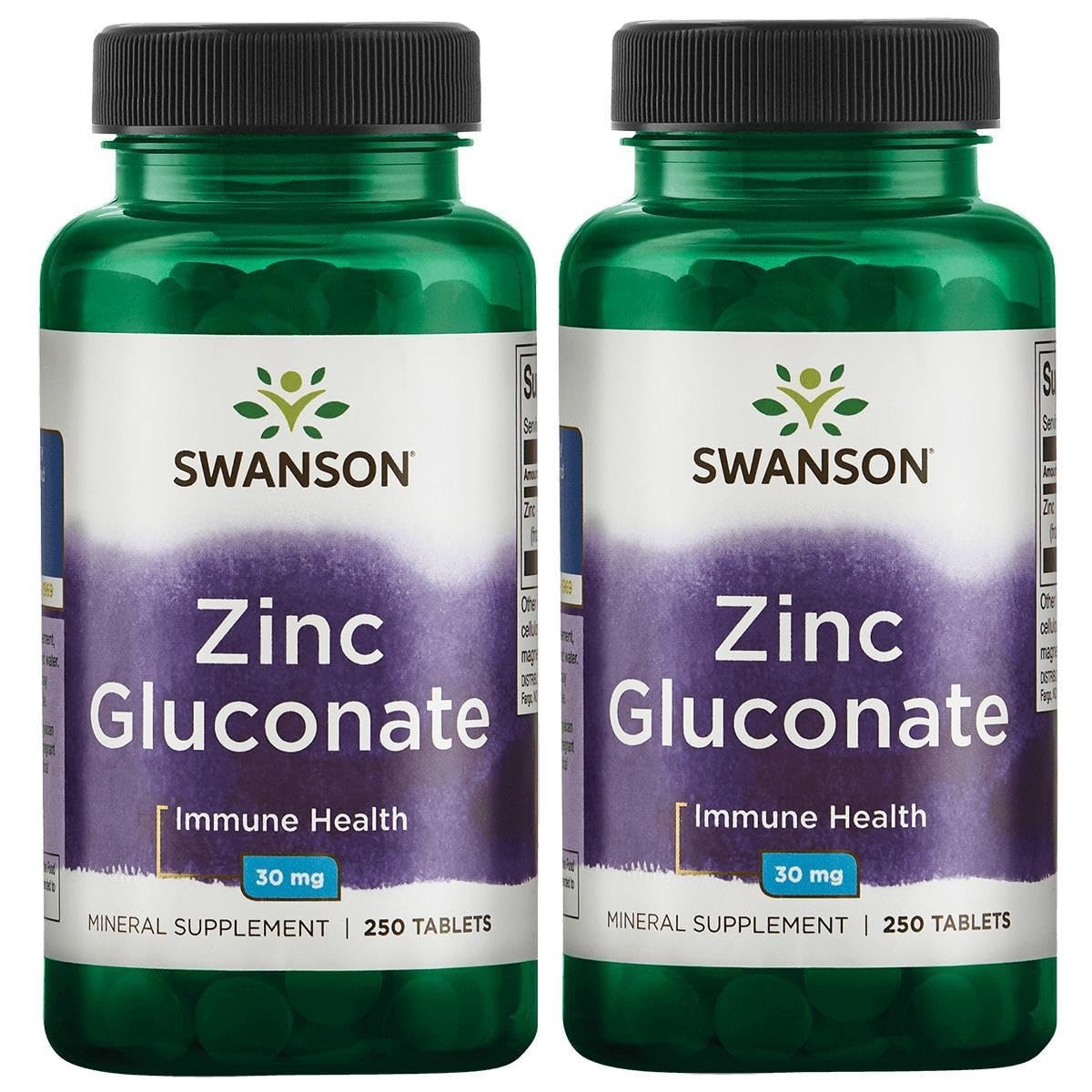 Bottle of Swanson Zinc Gluconate 30 mg, 250 tablets, 2-pack