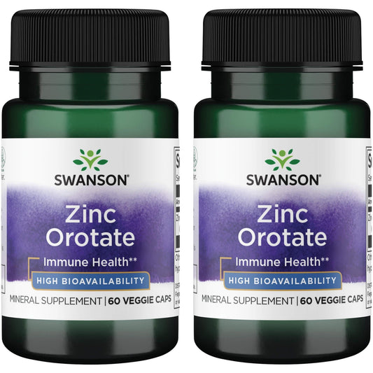 Swanson Zinc Orotate 10 mg elemental zinc - 60 vegan capsules, 2-pack