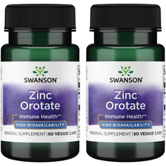 Swanson Zinc Orotate 10 mg elemental zinc - 60 vegan capsules, 2-pack