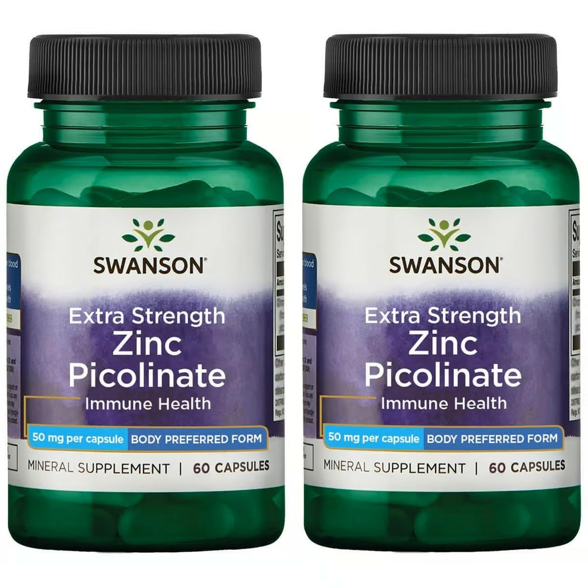 Front label of Swanson Zinc Picolinate 50 mg 60 capsules Pack 2