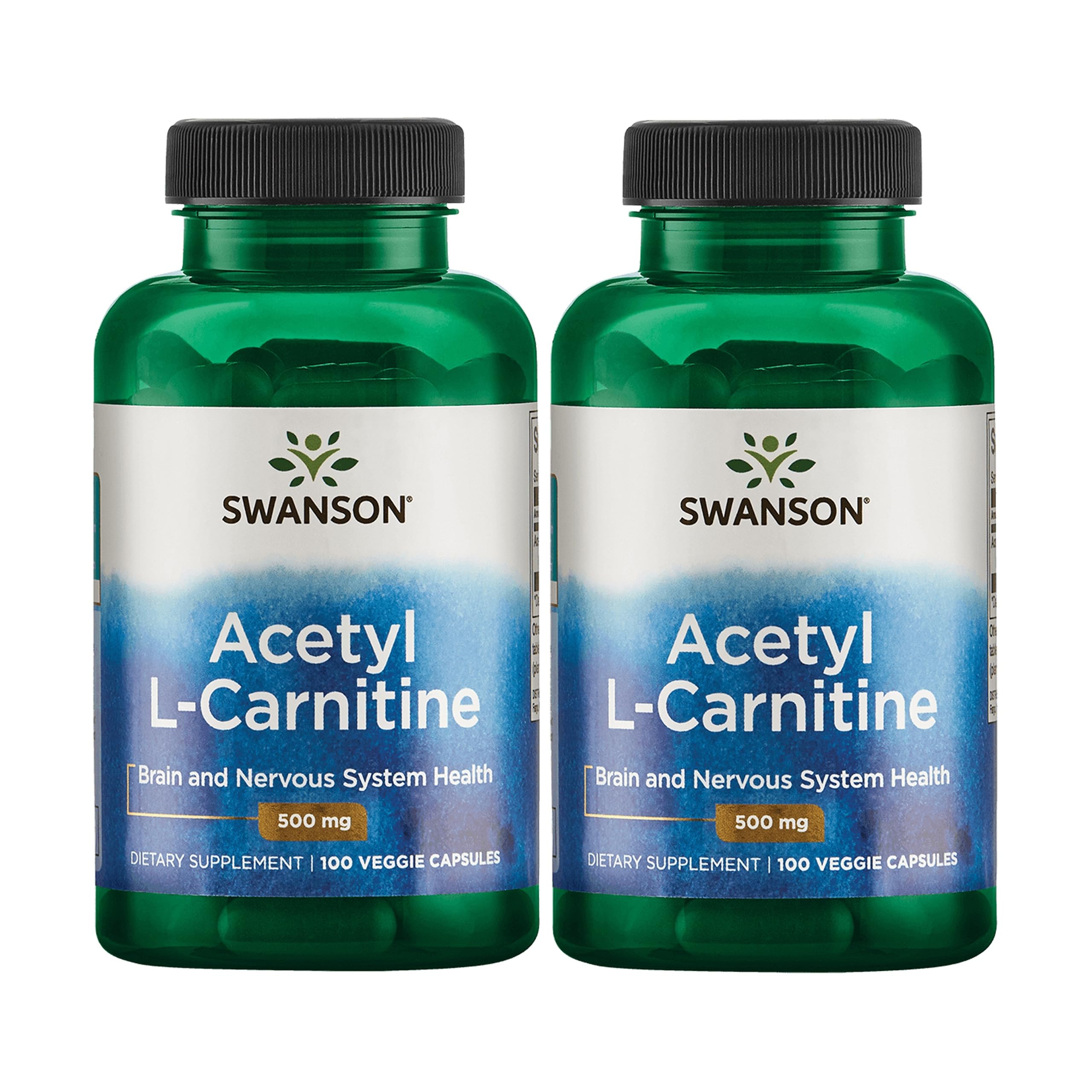 Front view of Swanson Acetyl-L-Carnitine 100 veggie capsules bottle