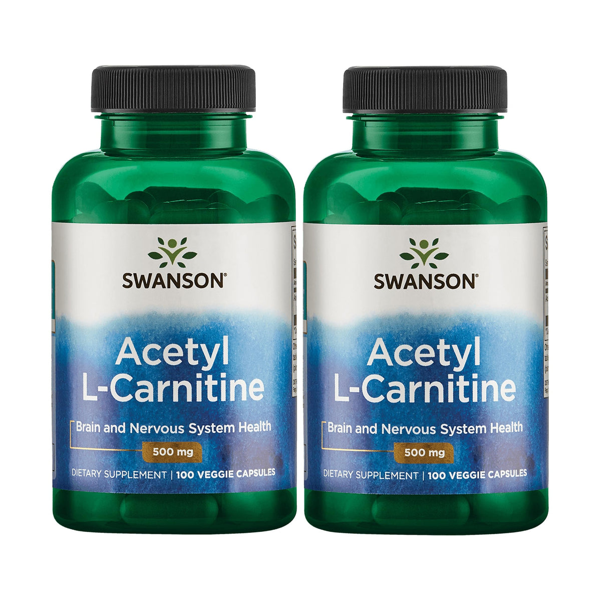 Front view of Swanson Acetyl-L-Carnitine 100 veggie capsules bottle
