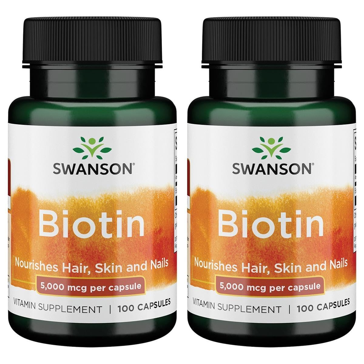 Swanson Biotin 5,000 mcg 100 Caps bottle - 2 Pack