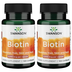 Swanson Biotin 5,000 mcg 100 Caps bottle - 2 Pack