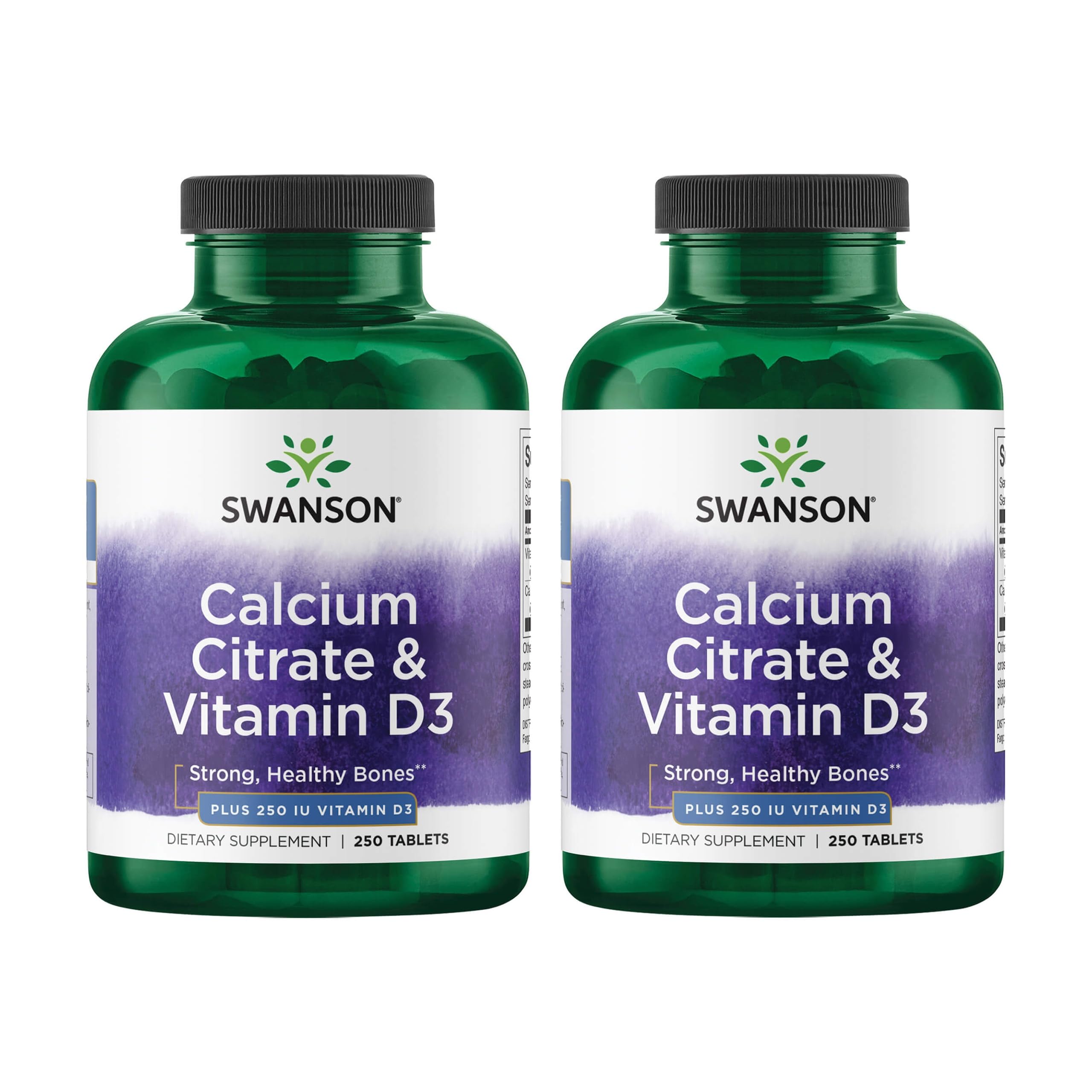 Swanson Calcium Citrate & Vitamin D3 250 Tabs 2 Pack bottle and box on white background