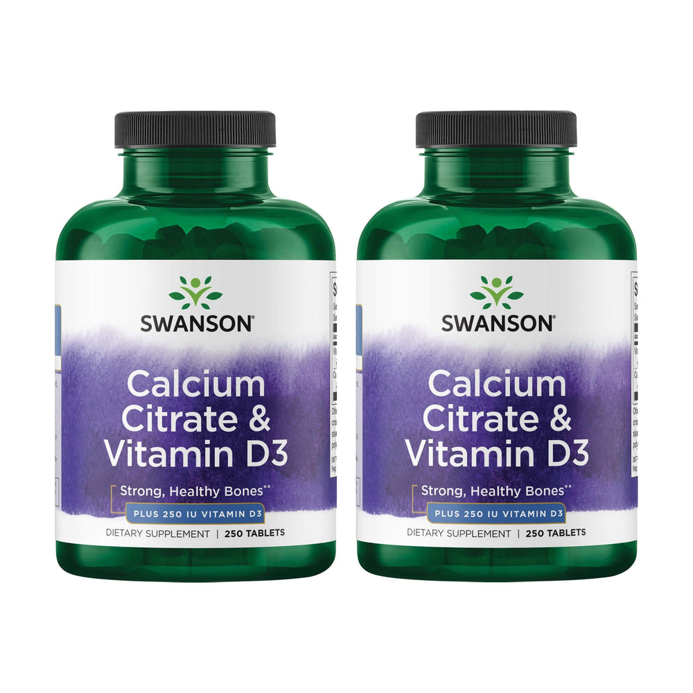 Swanson Calcium Citrate & Vitamin D3 250 Tabs 2 Pack bottle and box on white background