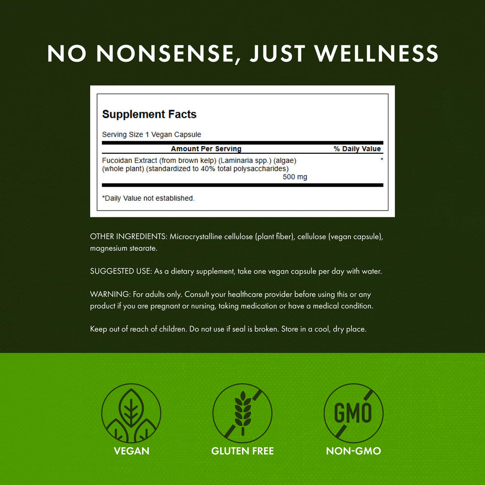 Close-up of Swanson Fucoidan 500mg capsules