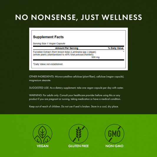 Close-up of Swanson Fucoidan 500mg capsules