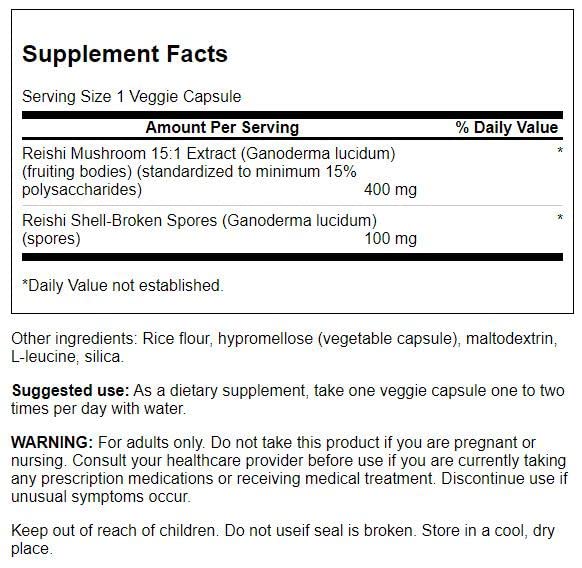 Swanson HRB Reishi Mushroom Complex bottle - back label