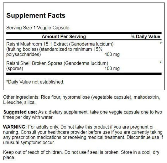Swanson HRB Reishi Mushroom Complex bottle - back label