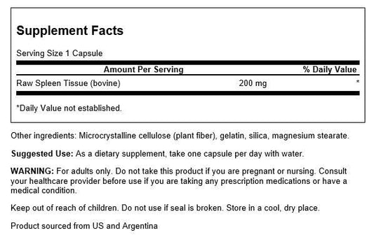 Swanson Raw Spleen Glandular 200 mg - 60 Capsules - Image 2