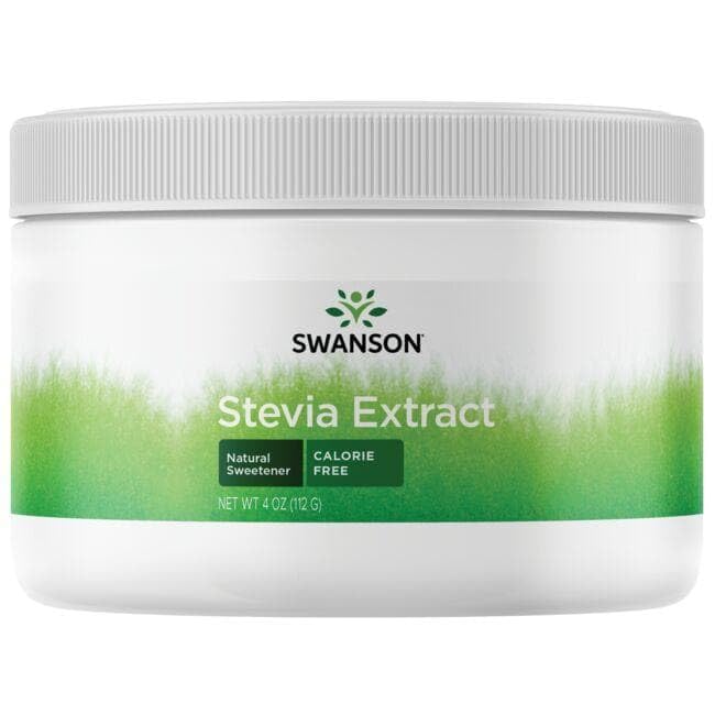 Close-up of Swanson Stevia Ext Powder label