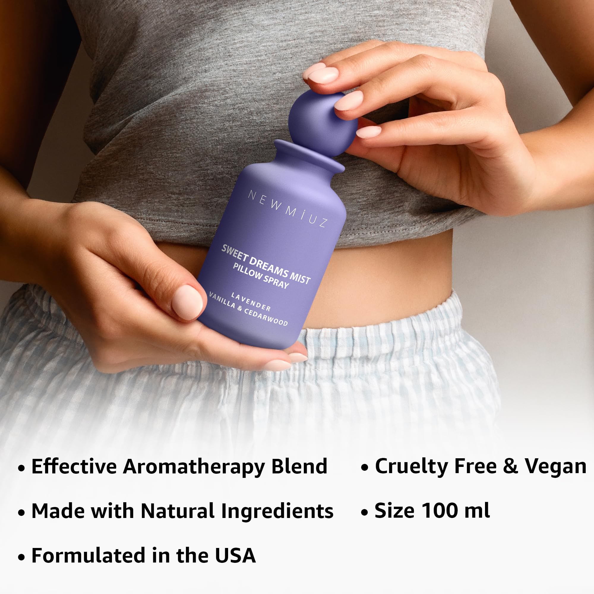 Packaged aromatherapy sleep spray with lavender sprigs