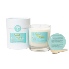 Sweet Mana lotion candle setup evokes spa-at-home ambiance with soothing hydration.