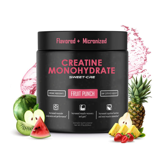 SweetCre Creatine Monohydrate 10oz container with Fruit Punch flavor