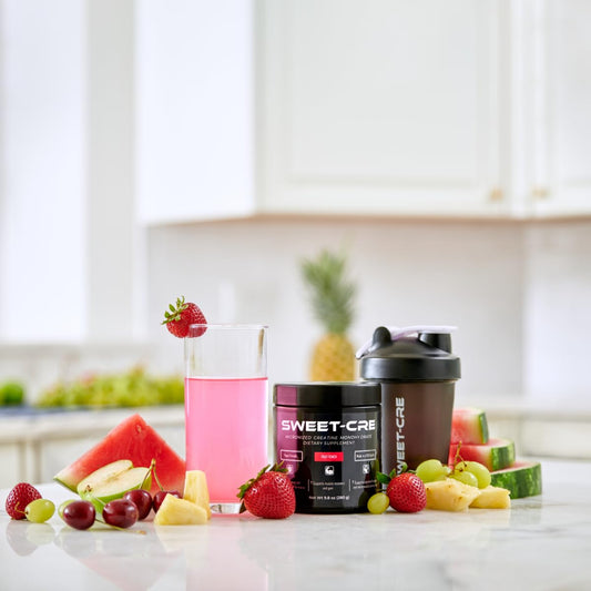 Scoop of SweetCre Creatine Monohydrate powder