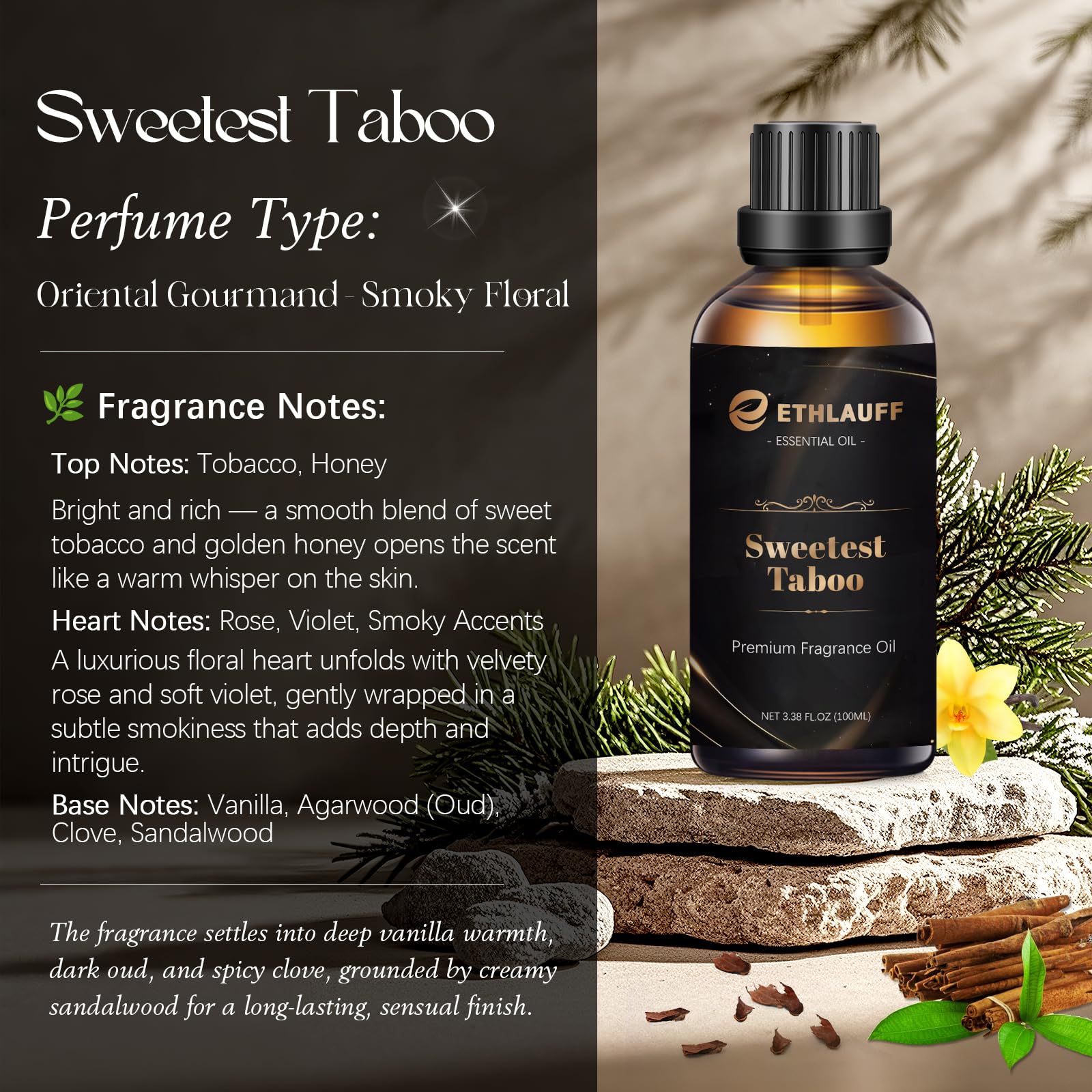 Packaging and bottle of Sweetest Taboo fragrance oil