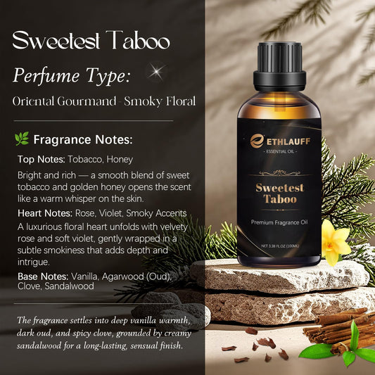 Packaging and bottle of Sweetest Taboo fragrance oil