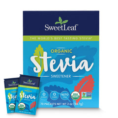 Front label of SweetLeaf Organic Stevia Powder Packets