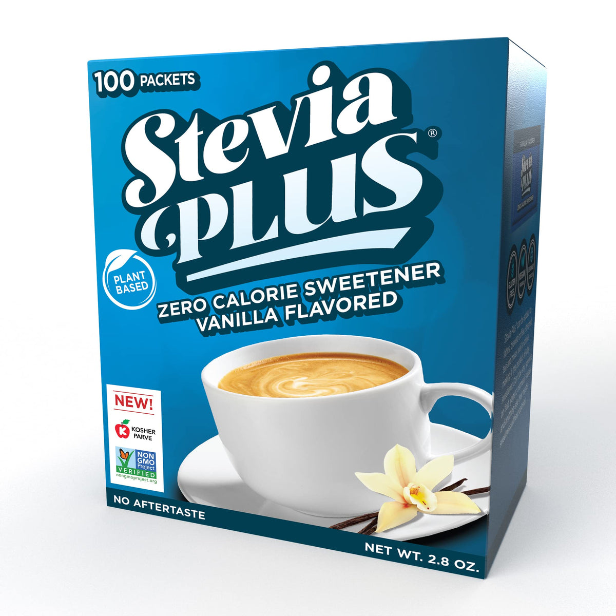 Front view of SweetLeaf Stevia Plus Vanilla Packets