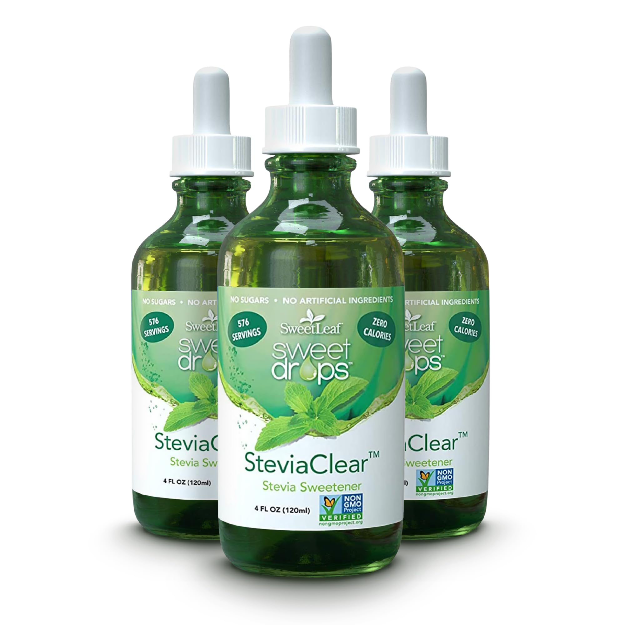 SweetLeaf Steviaclear bottle on counter showing zero-calorie sweetness