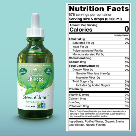 SweetLeaf SteviaClear Drops 4 oz bottle label