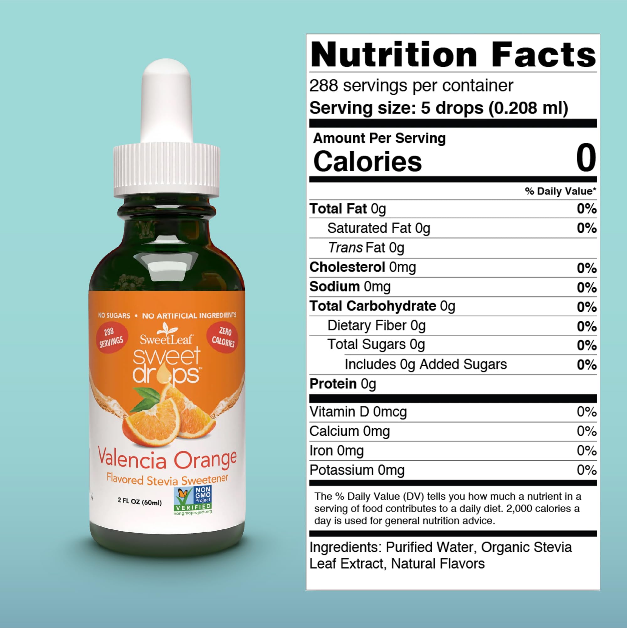 Valencia Orange flavor label on Sweet Drops bottle